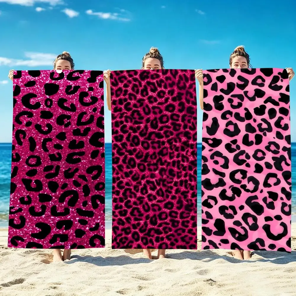 P-Pink Leopard Lip Print Towel Microfiber beach towel, quick-dry, sand-free, ultra-fine fiber, super soft.