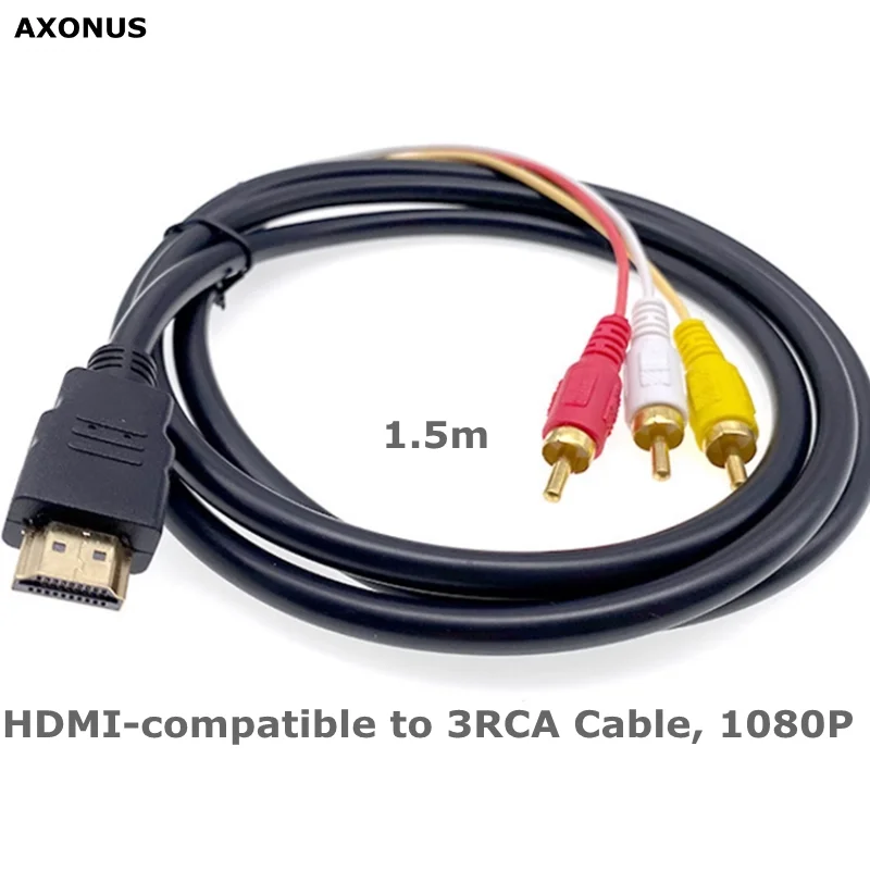 1080P HDMI-compatible Cable AV Cord Converter Adapter HDMI-compatible to 3 RCA Video Audio 1.5M For HDMI TV Set-Box DVD Laptop