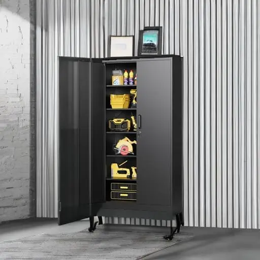 

Metal Garage Storage Cabinet with Lock and 5 Adjustable Shelves, Metal Storage Cabinet Steel Tool Cabinets with Locking Door