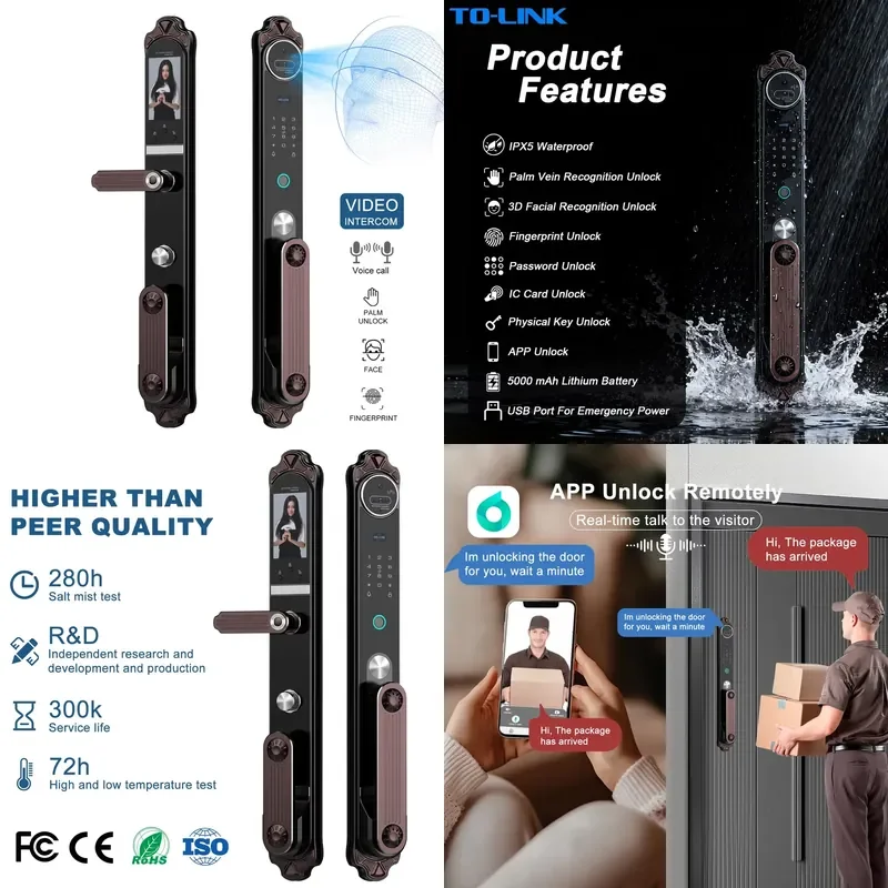European Villa Aluminum Alloy Fingerprint 3D Face Recognition Electronic IP65 Waterproof Smart Gate
