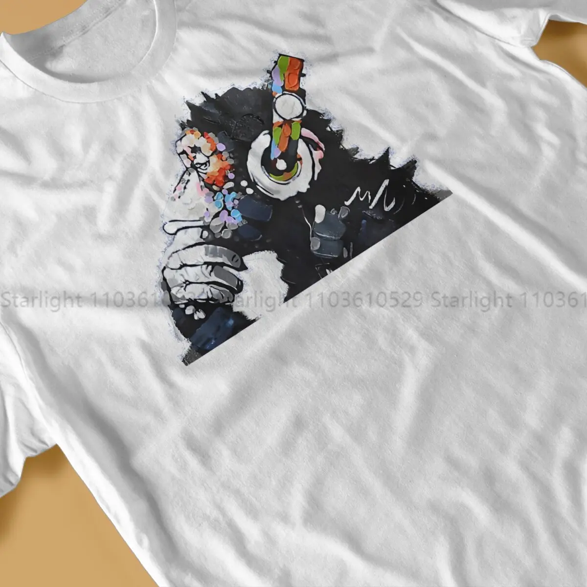Funky Monkey DJ Headphones TShirt For Men Banksy Art Clothing Novelty T Shirt Soft image 3