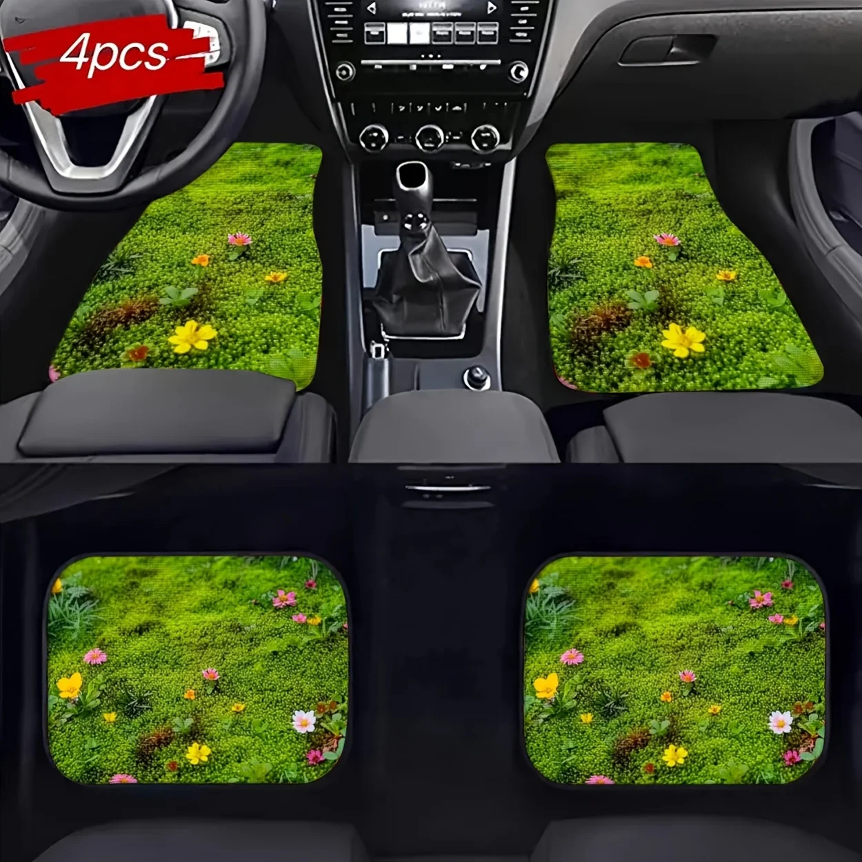 Set Of 4 Universal Car Floor Mats With Digital Print Patterns, All-Weather Protection, Halloween And Christmas Themed Car Interi