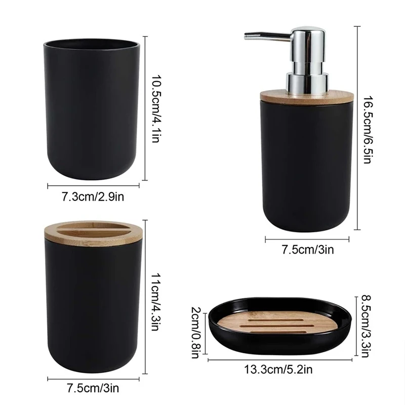 Juego de baño de 4 piezas, dispensador de jabón, taza para enjuague bucal, soporte para cepillo de dientes, caja de jabón para baño/encantamiento de la casa