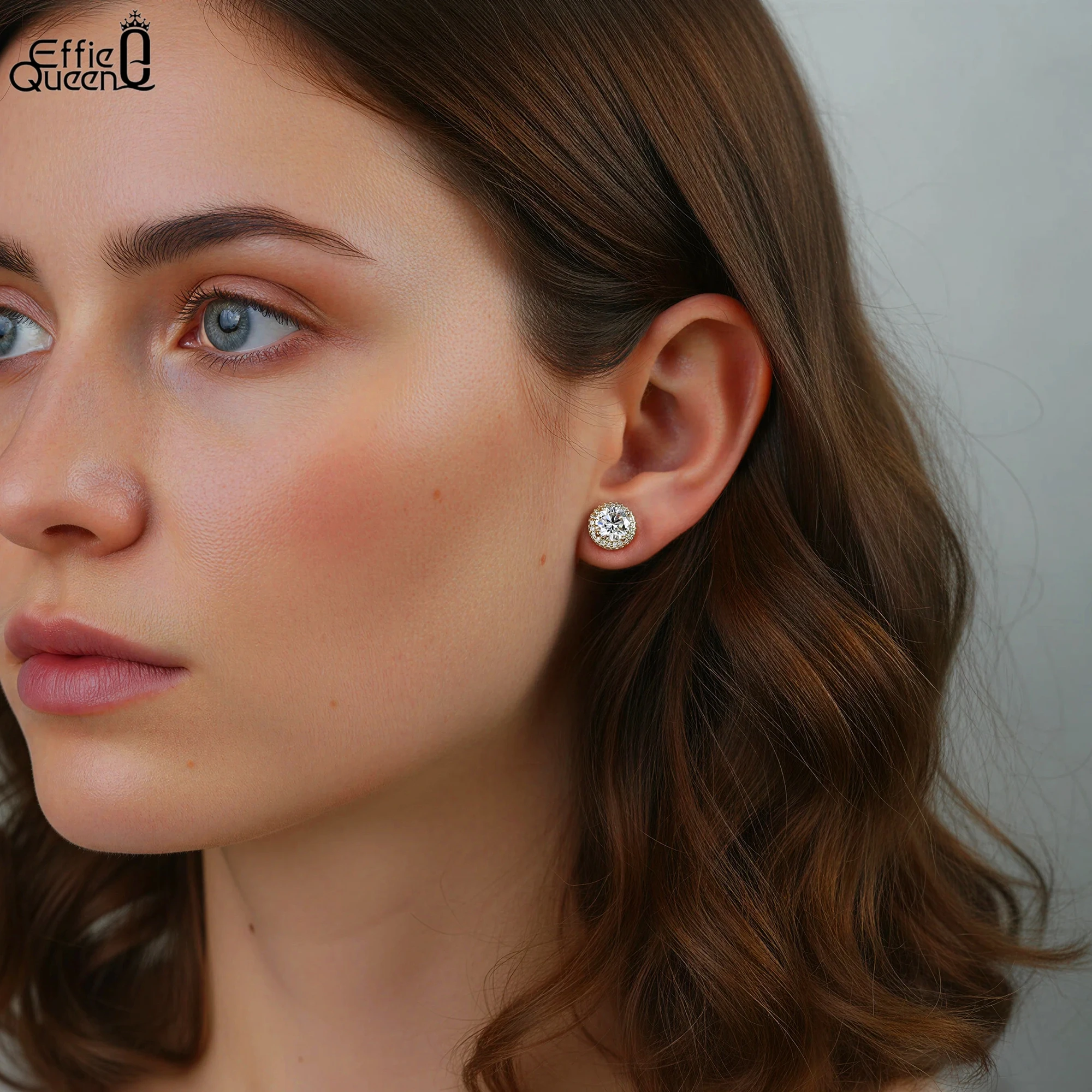 Effie Queen 925 Perak Murni 14 - Moissanite Stud Earrings Round Cut 1Ct ulasan dan harga