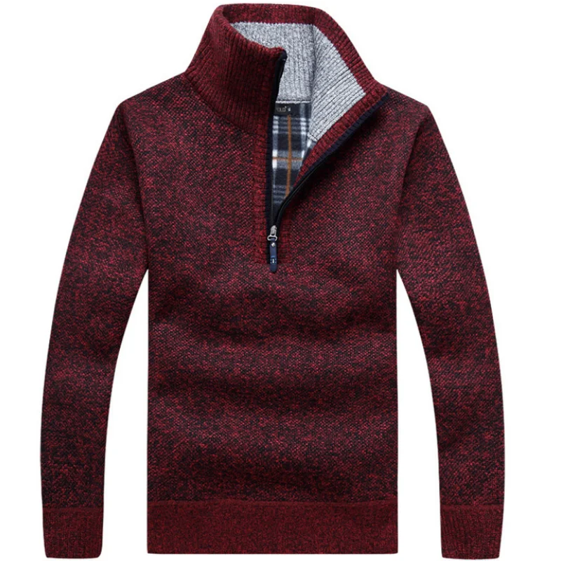 

Men Winter Fleece Warm Pullovers Male Clothing Mens Autumn Casual Sweaters Half High Collar With Zipper Slim Sweaters MY509