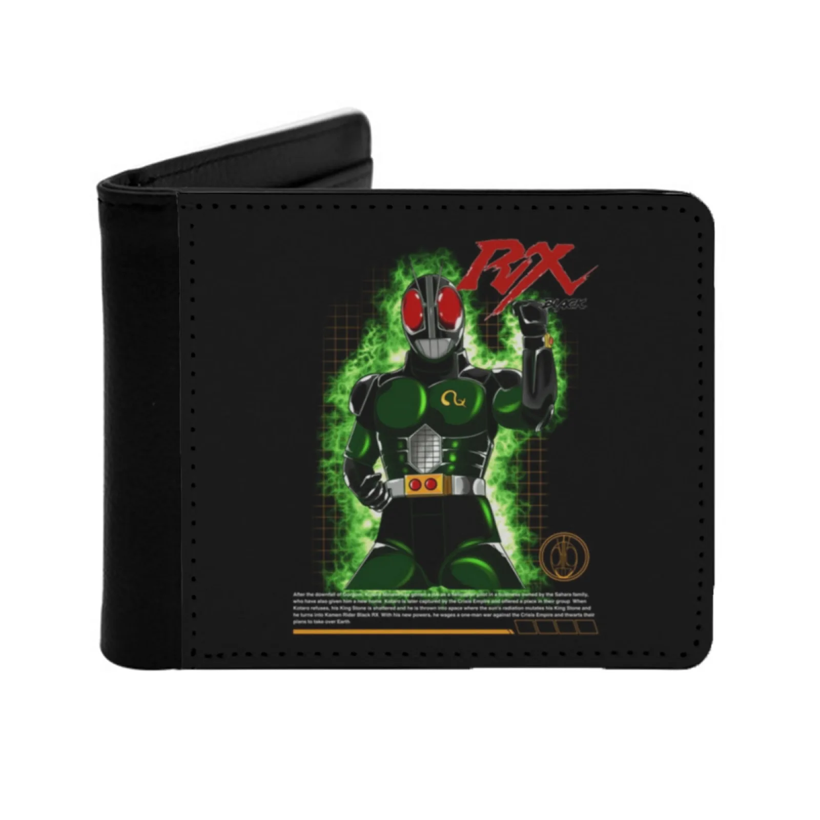 Kamen Rider Black Rx Men's Wallet Pu Leather Wallet Multifunction Credit Card Purse Kamen Rider Rx Black Kamen Rider Tokusatsu