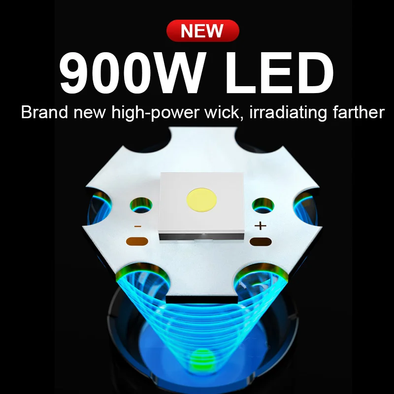 가장 강력한 LED 손전등 USB 충전식 램프, 900W LED 손전등, 매우 밝은 줌 가능 토치, 롱 샷 4000m, 20000000LM