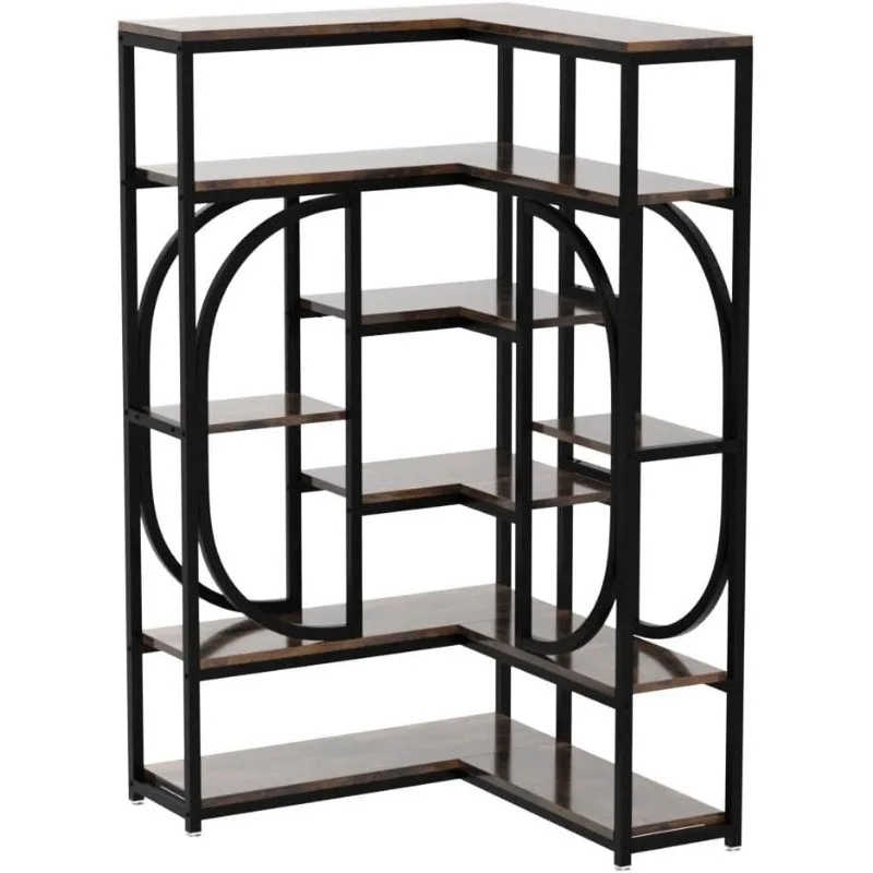 Imagem -03 - Grande Moderna L-shaped Estante de Canto 7-shelf Stand Estante de Canto Alto Expositor com Armazenamento Metal Frame