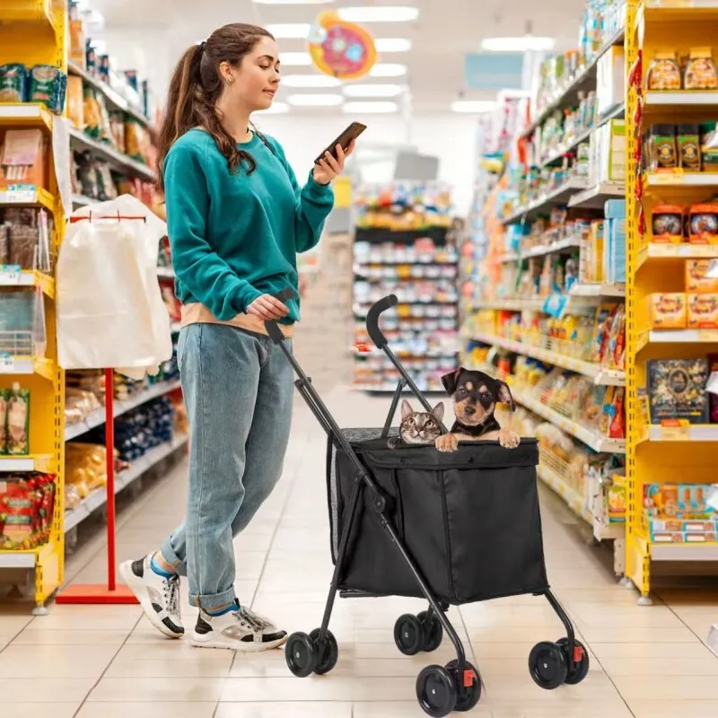 Small and medium-sized pet strollers, foldable, portable for cats and dogs, simple multifunctional travel cart
