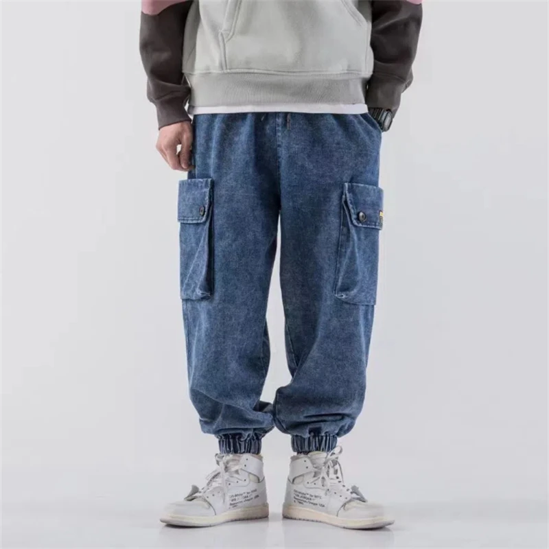 

Jeans Men Hip Hop New Streetwear Loose Joggers Cargo Pants Casual Fashion Pocket Blue Denim Jeans Trousers Jeans Para Hombre