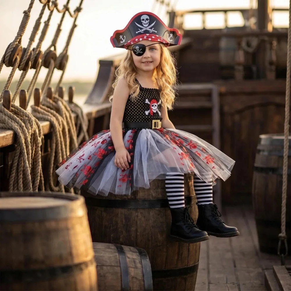 2026 Halloween Black Tutu Dress New Skull Printed Tulle Gown Party Attire Carnival Stage Outfit Fluffy Layered Mesh Festive Wear