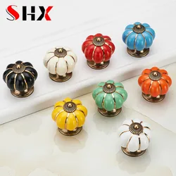 Pumpkin Ceramic Handles 40mm Drawer Knobs Single Hole Closet Door Handles Cabinet Handles with Screws Furniture Handles