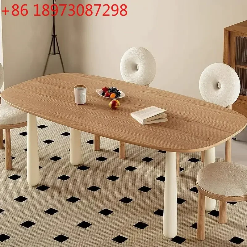 Solid wood dining table French cream style oval Nordic log modern simple small apartment household table