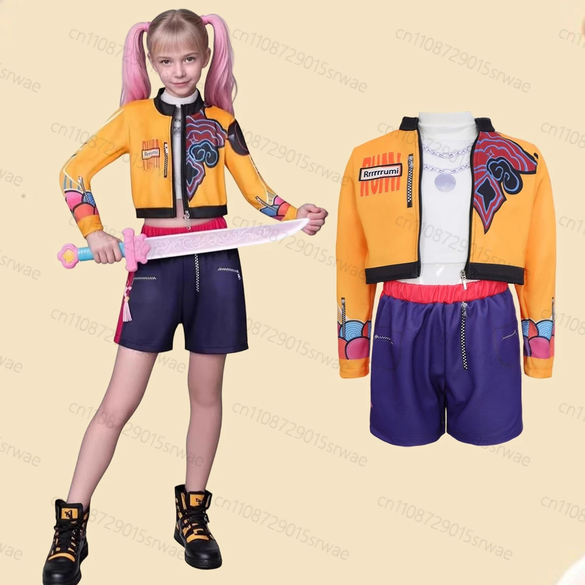 

Kids Halloween Costumes Singer Cosplay Carnival Suit Rumi Cosplay Girls KPop Demon Hunters Costumes Jacket Top Shorts