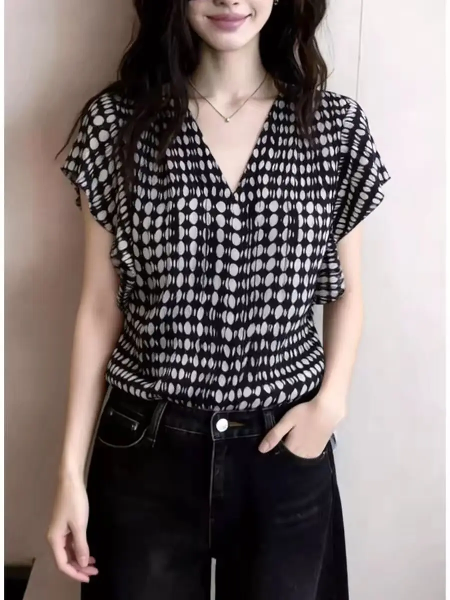 Unique Beautiful Women's Top Short Sleeve Design Sensation Spring Summer Fashionable Elegant Outlet Brand French Style Shirt