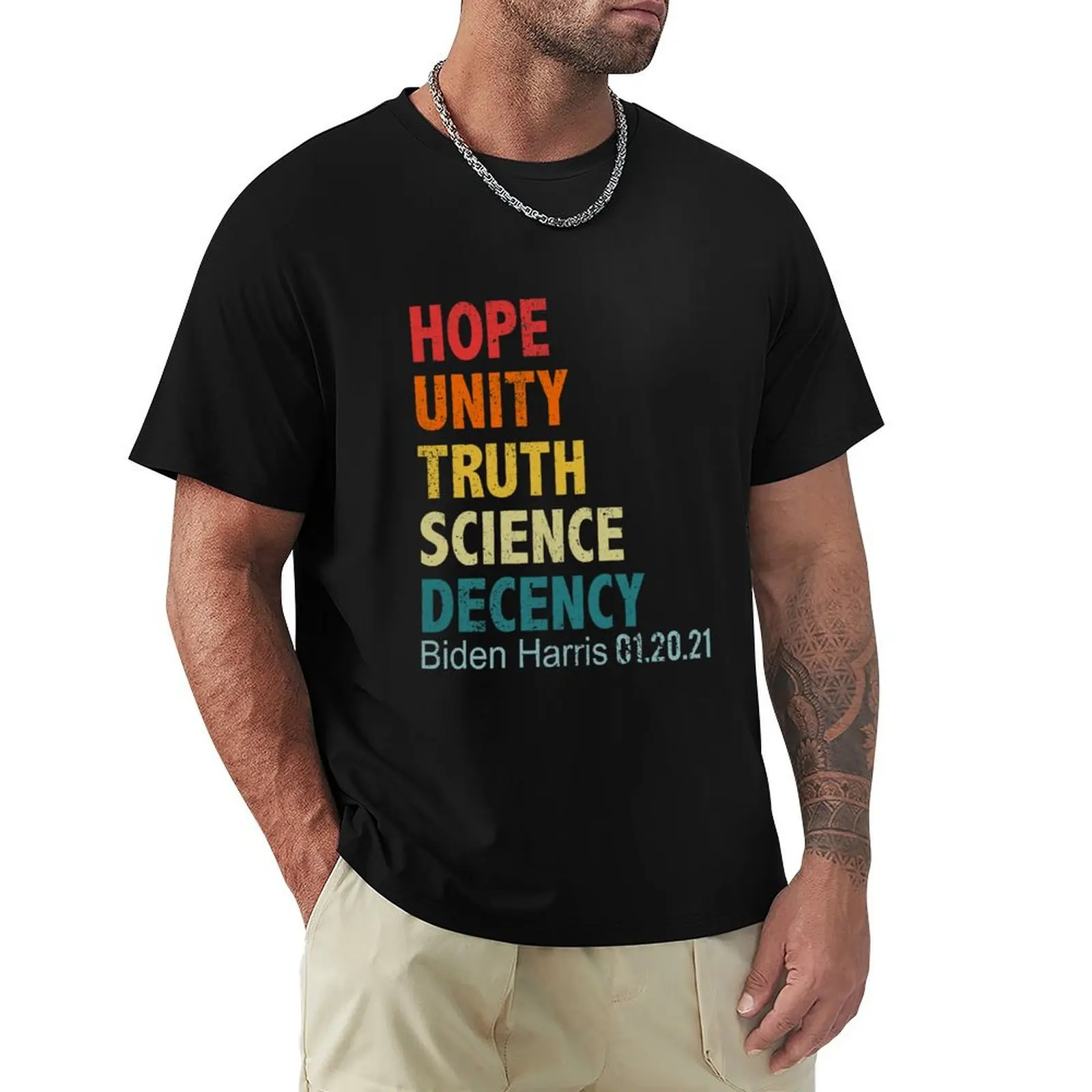 Biden Harris Hope Unity Truth Science Decency - Inauguration Day 2021 T-Shirt Plus Size Simple Casual Top