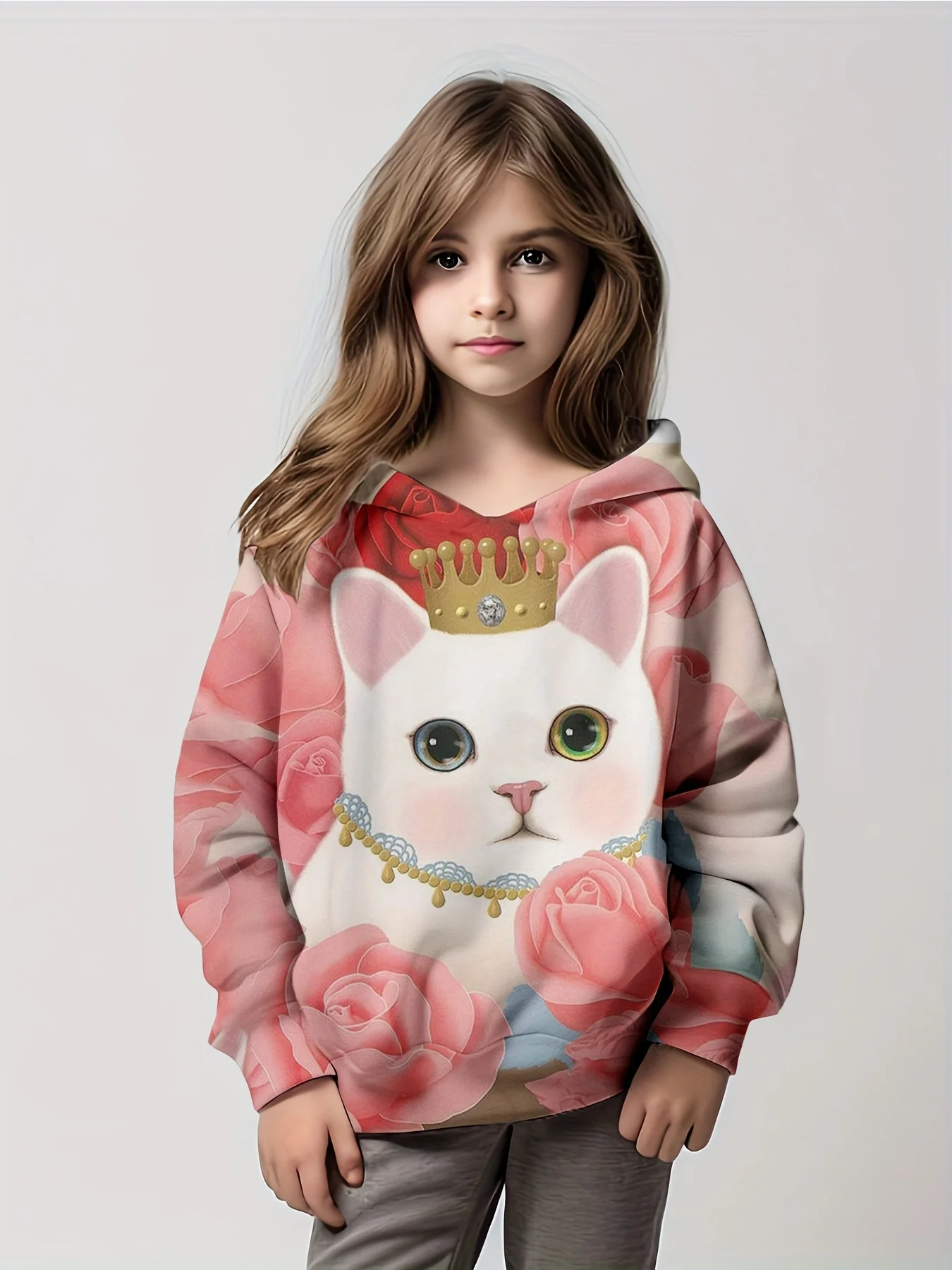 2024 New Spring And Fall Thin Children's Cute Hoodie 3d Printed Cartoon Fashion Princess Trend Girl Clothing Party Casual Boys