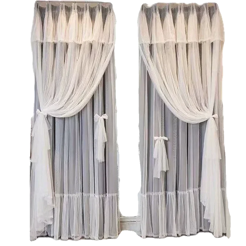 

Korean Princess Customized Internet Celebrity Dream Curtain Bedroom Living Room Bay Window Three Layers Of Fabric In One