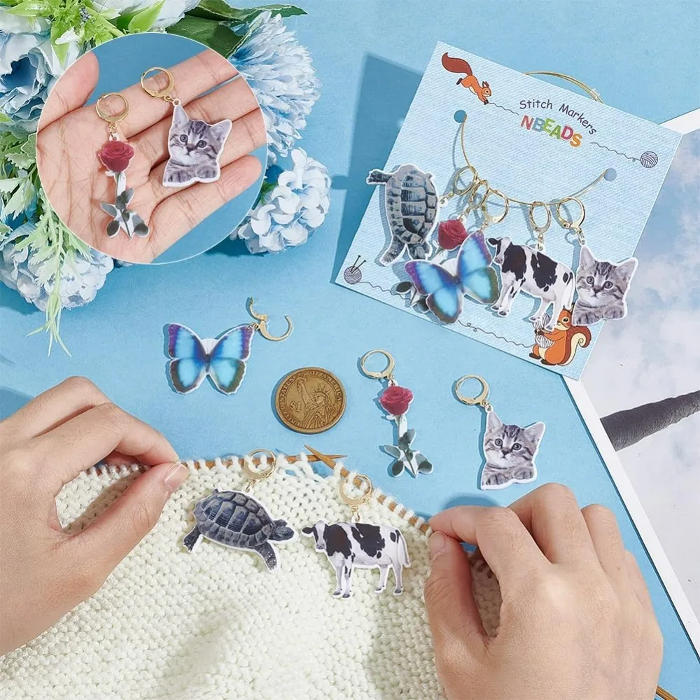 20 قطعة علامات غرزة زهرة الحيوان الاكريليك الكروشيه غرزة ماركر للإزالة Leverback هوك قفل غرزة ماركر للحياكة #3