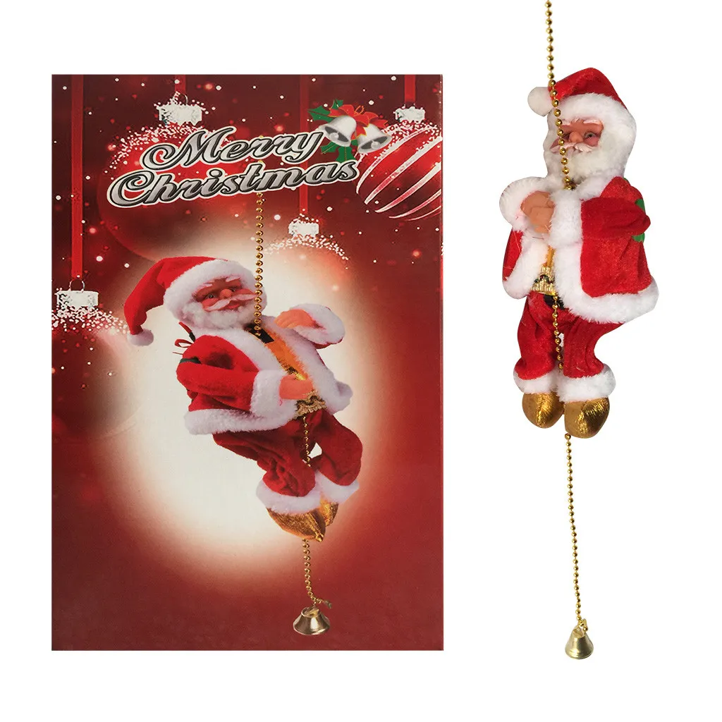 Santa Claus Climbing Beads Battery Operated Electric Climb Up and Down Climbing Santa with Light Music Christmas Decor Ornament