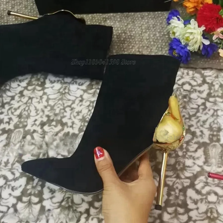 Suède Laarzen Voor Vrouwen Sexy Lederen Puntige Neus Korte Laarzen Designer Stiletto Hoge Hak Schoenen Herfst 2023 Nieuwe Zapatos Para Mujere