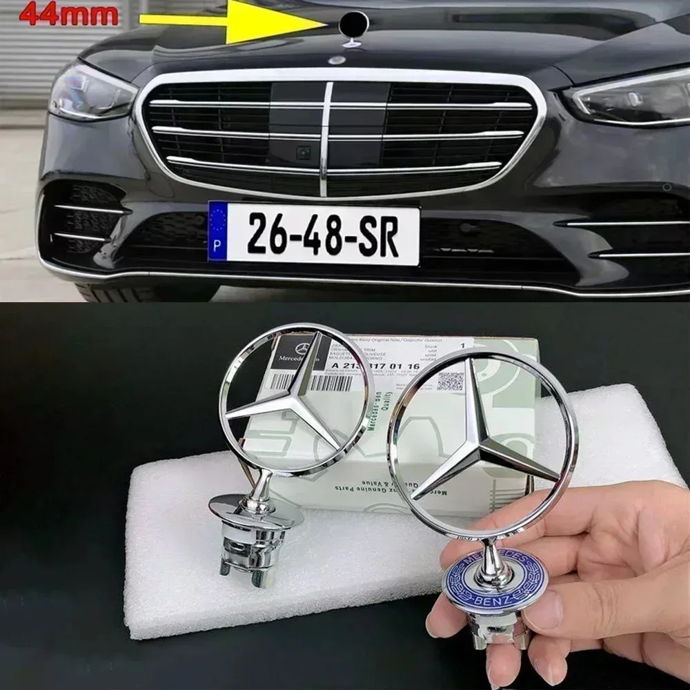 

1pcs 44mm 3D Metal Blue Chrome Star Bonnet Hood Logo Emblem Badge for Mercedes Benz W202 W203 W204 W208 W210 W220 W221