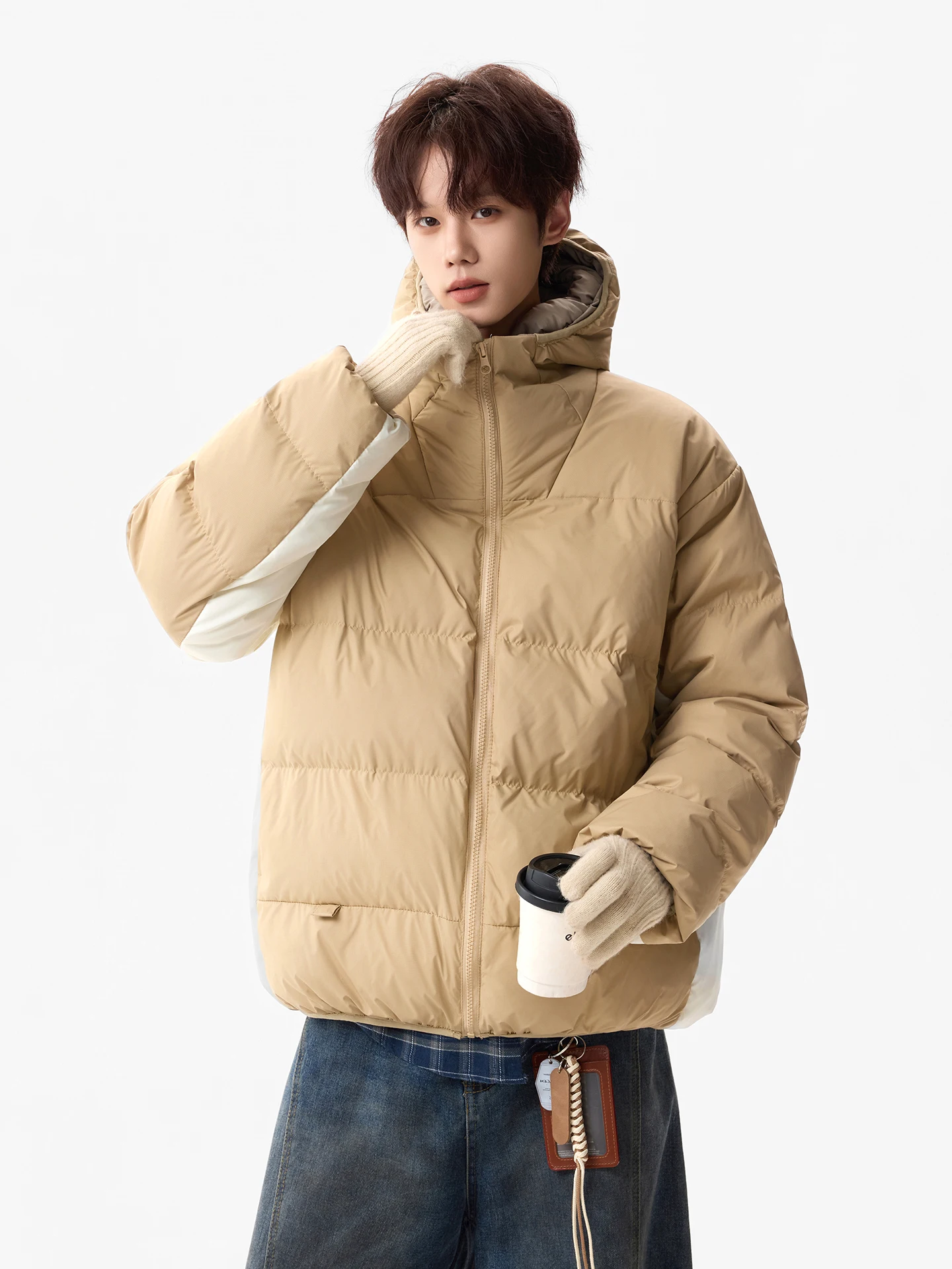 

Thiened Hooded down Cotton Jaet Men's Winter Warm Waterproof Bread Sle Coat American Color Colion Brand ort Sle