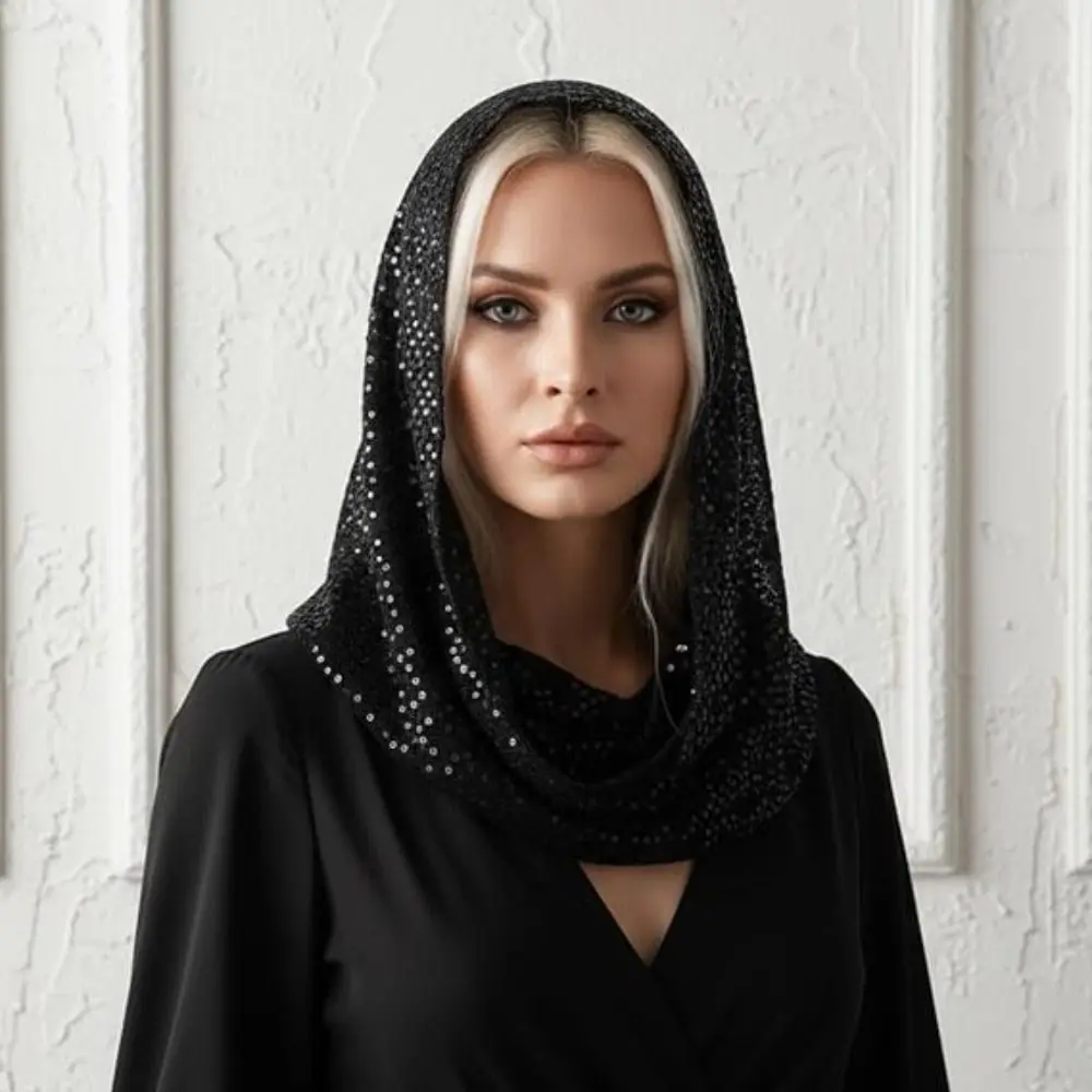 Stylish Hooded Design Head Scarf Multi-Functional Breathable Scarves Shawl Wraps Stylish Sequin Rave Hood Unisex
