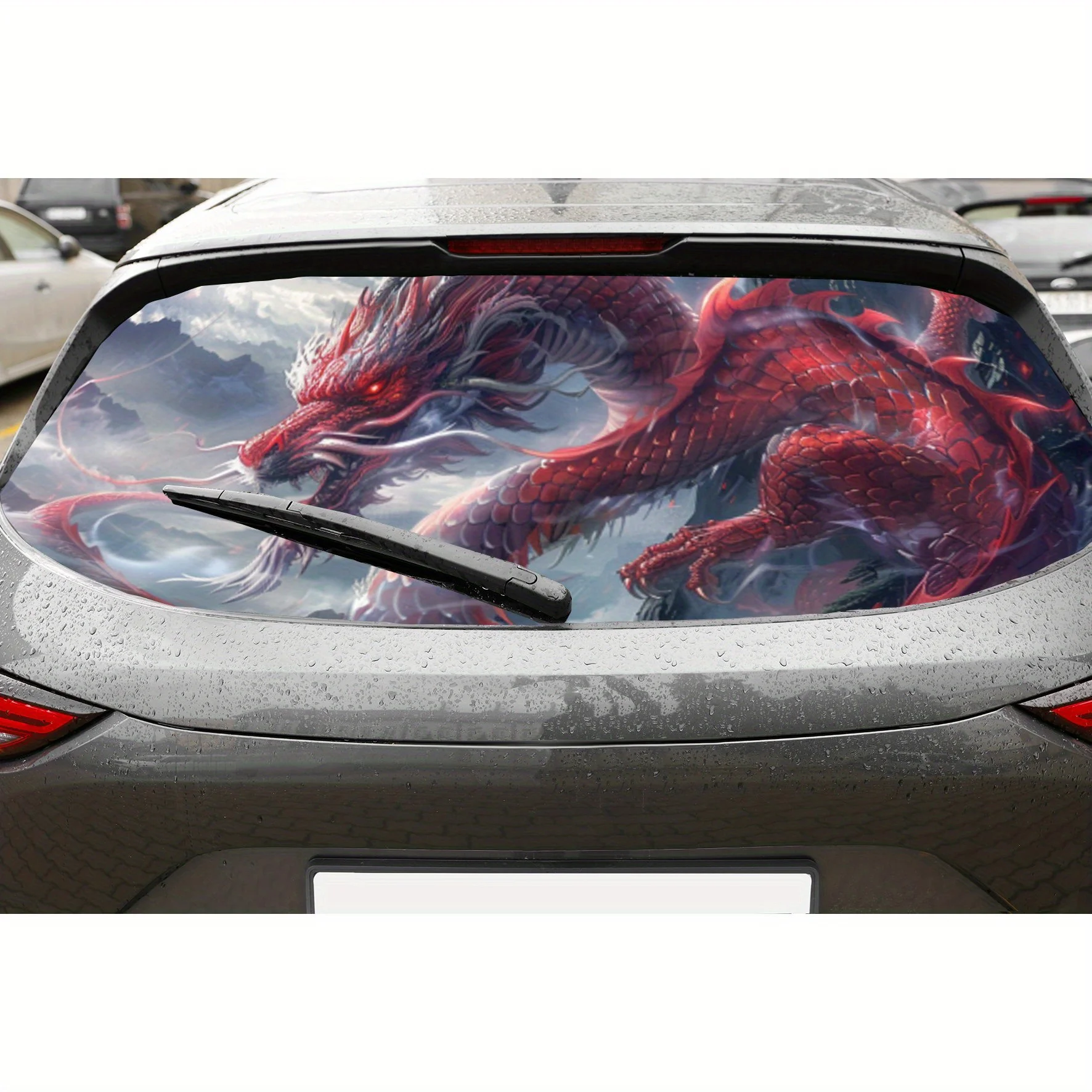 

Перфорированные автомобильные виниловые обертывания Red Flame Divine Dragon из ПВХ, улучшающий конфиденциальность дизайн для заднего окна, наклейка на заднее лобовое стекло автомобиля для