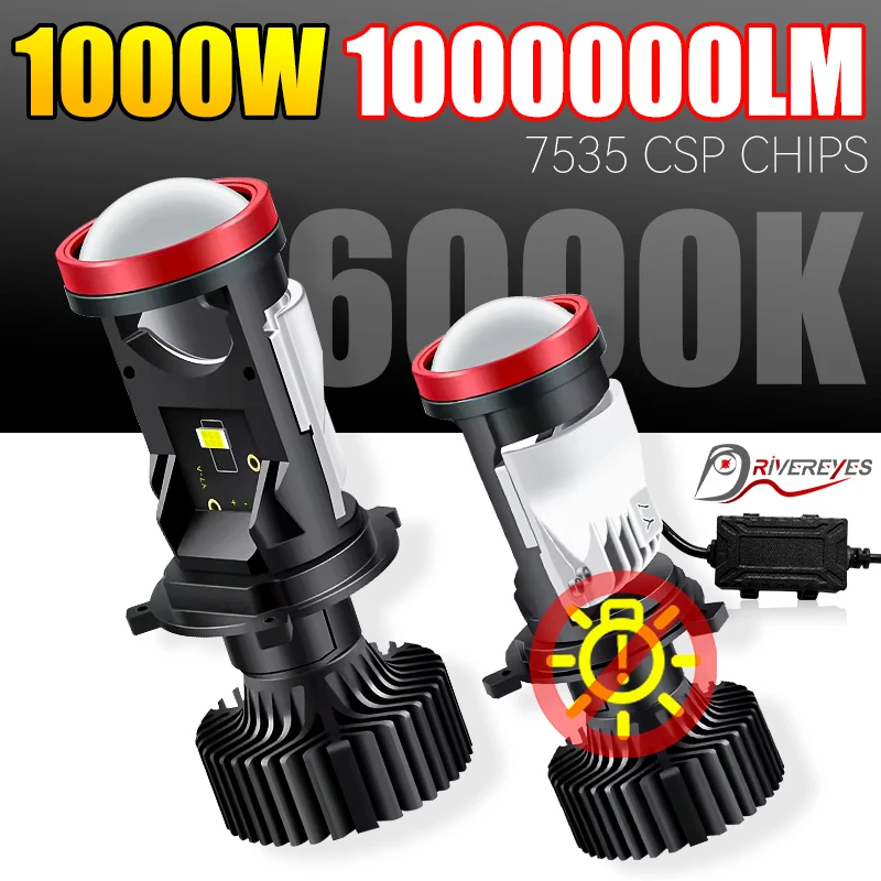 

1000W H4 Bi Led проектор мини-объектив автомобильные фары лампы Canbus декодер 1000000 LM 6000K CSP чипы STG дальнего ближнего света Plug&Play 12 В