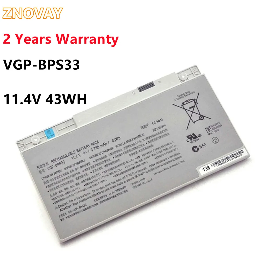 

ZNOVAY New VGP-BPS33 11.4V 43WH/3760mah Laptop Battery For SONY VAIO SVT-14 SVT-15 T14 T15 BPS33 SVT1511M1E SVT14126CXS