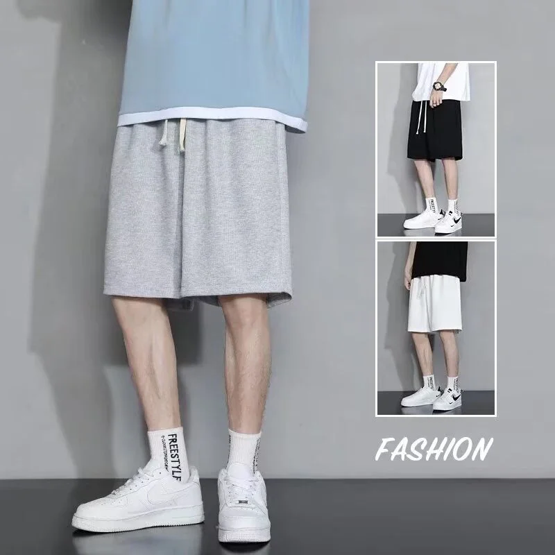 

До колена, прямые удобные брюки, мужские новые спортивные свободные шорты для бега, летние тонкие повседневные свободные спортивные штаны, черные, серые