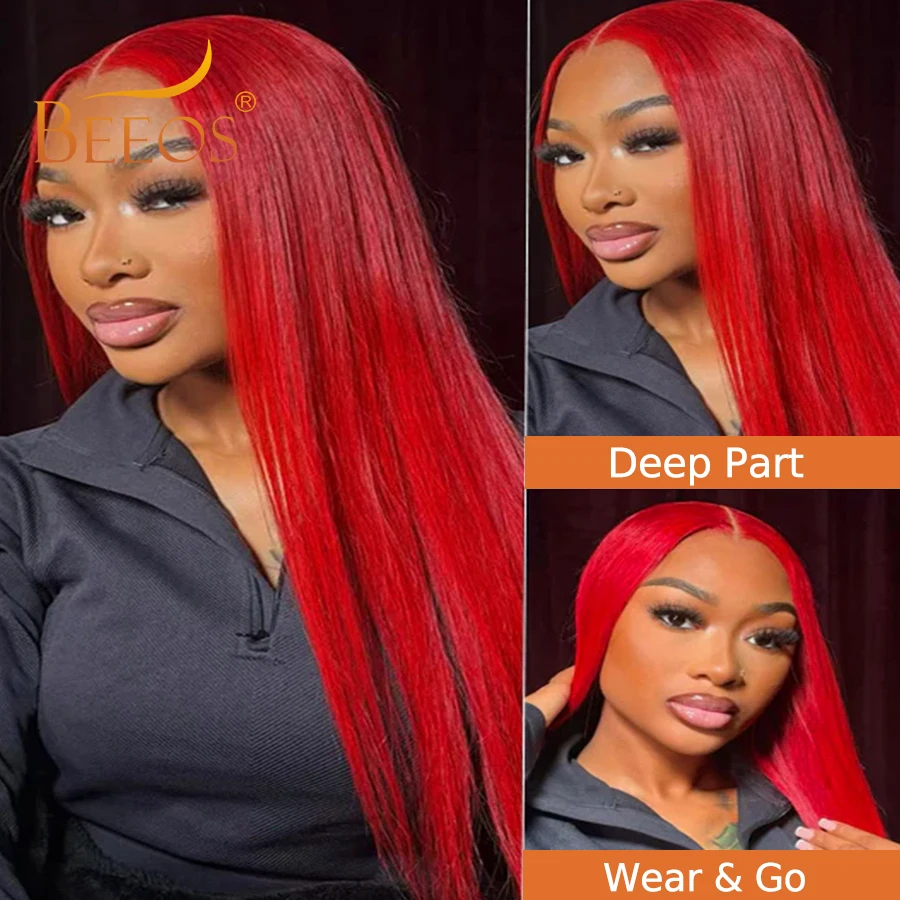 250% 9x6 HD Lace Closure Wigs Hot Red Straight Wigs Glueless Wigs Human Hair Melt Skins Wear & Go Colored Wigs Brazilian Hair