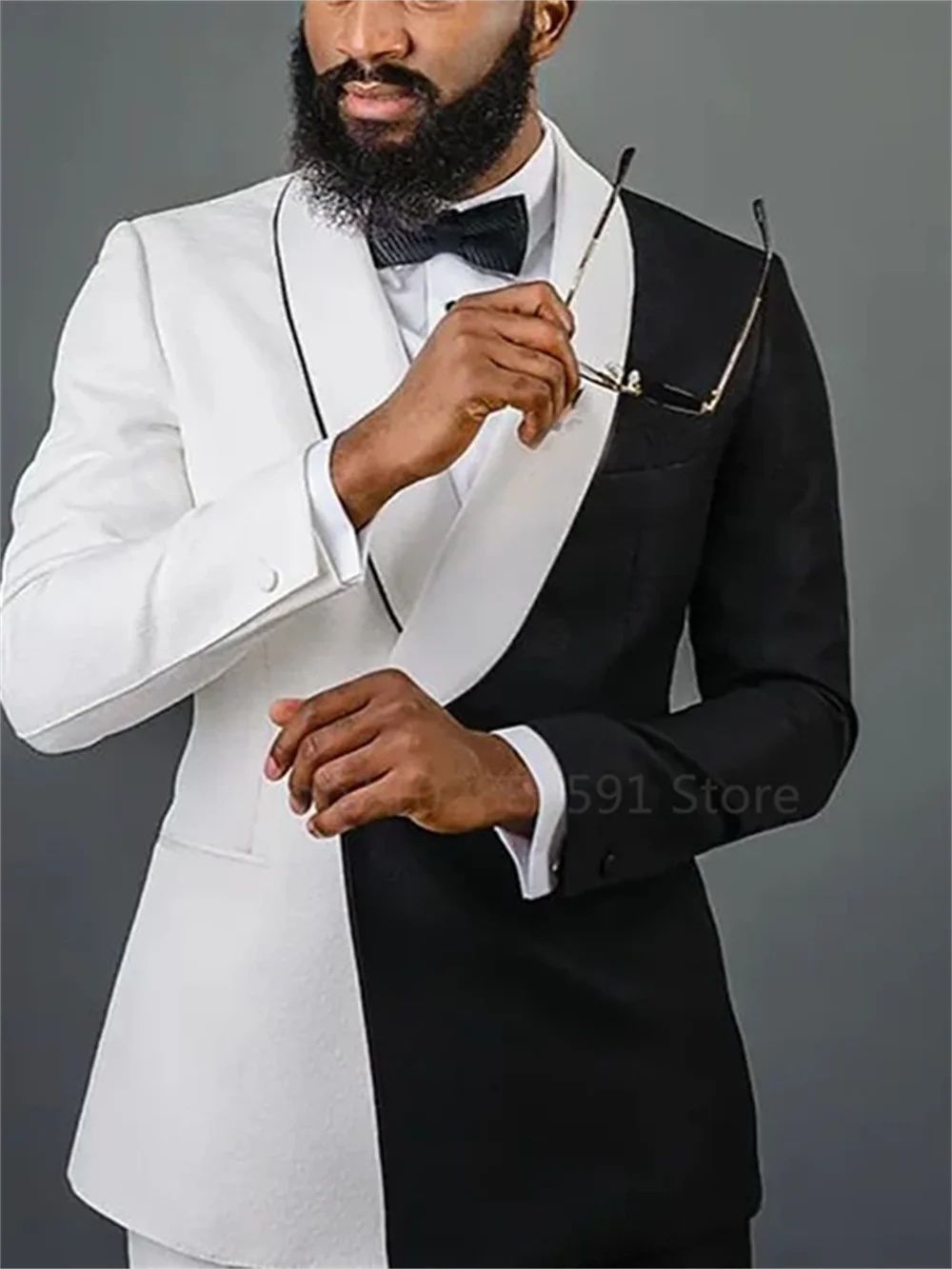 2 Pieces White Black Newest Splicing Colors Men Suits Set Wedding Groom Tuxedo Custom Made Prom Dress Coat