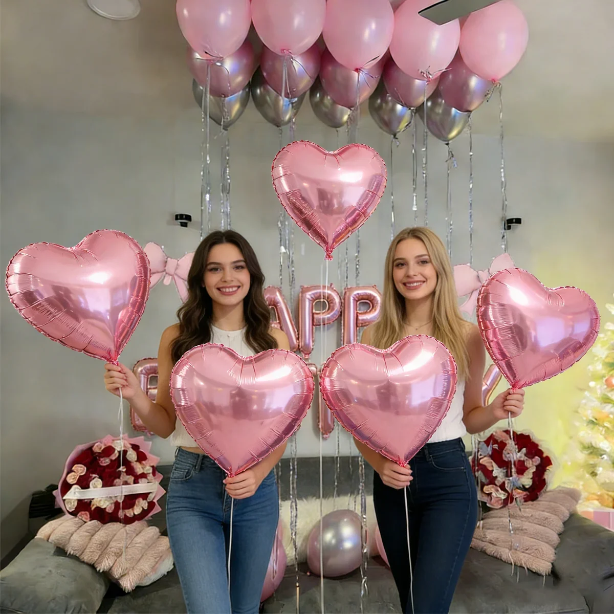 Pink Birthday Balloon Set with Bow Aluminum Film Balloon for Birthday Party Balloon Atmosphere Decoration Photo Props view 5