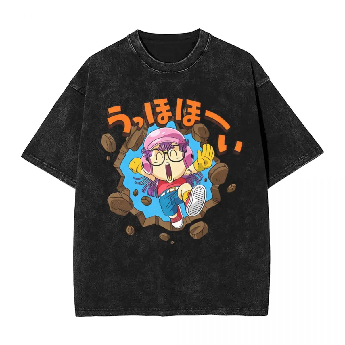 Arale Norimaki woman Men Cotton Washed Hot stamping Print T-Shirt,Harajuku Tshirt Men's Summer Short Sleeve Tees