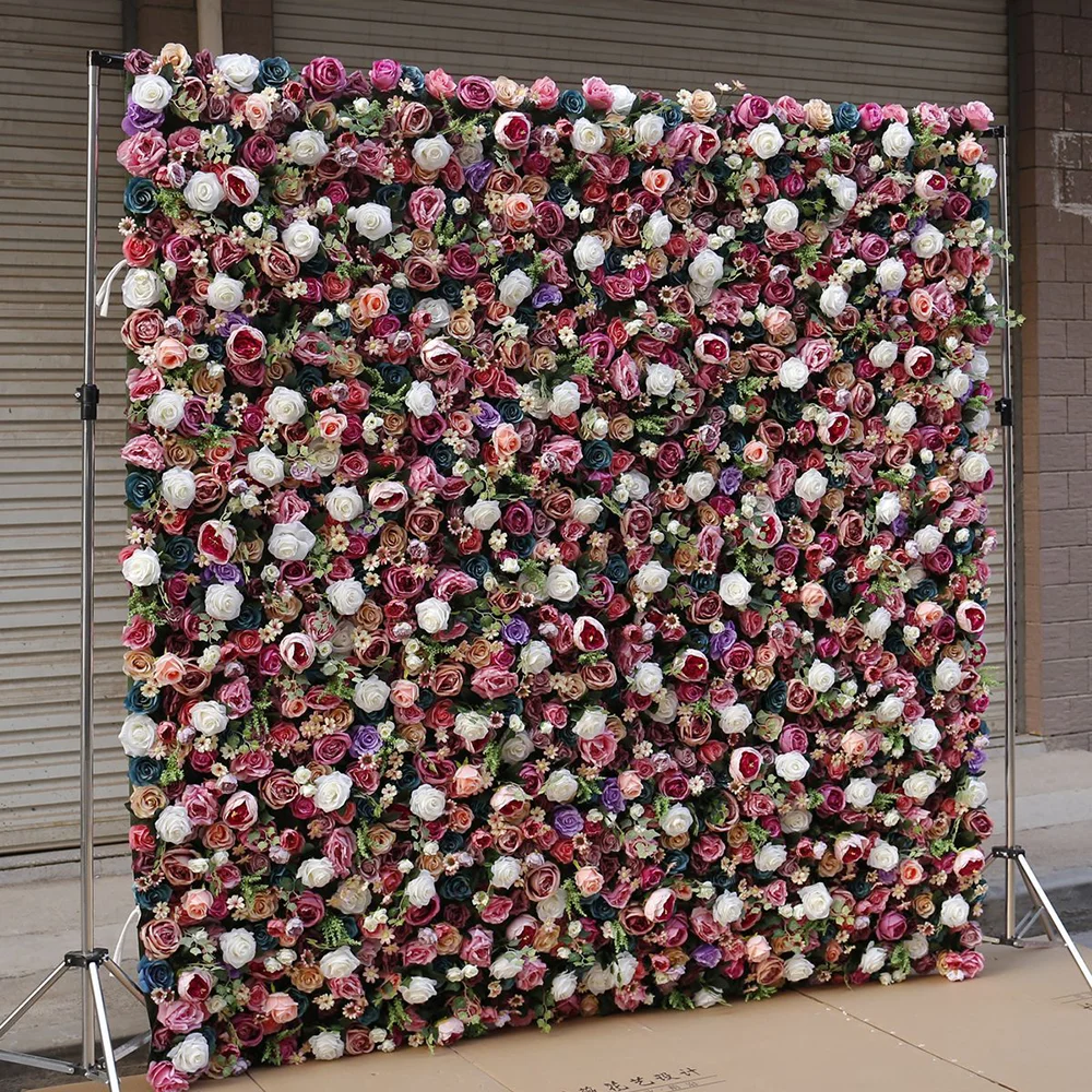 

Custom 3D Cloth Flowerwall Wedding Artificial Silk Rose Flower Wall Panel Backdrop Artificial Flower Decorative Flowers For Wall