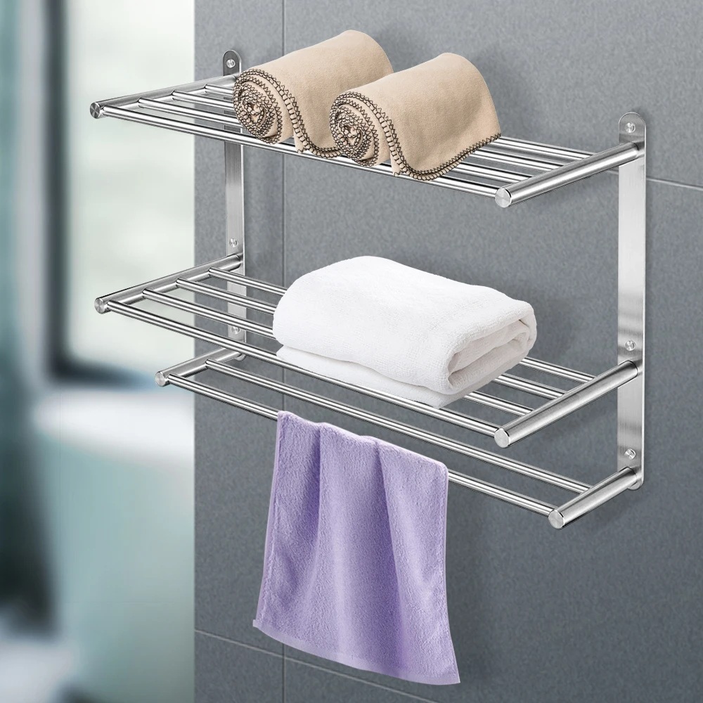 3 Tier Stainless Stee Towel Rack Heavy Duty Towel Rack Wall-Mounted Storage Bar Shelf 24 For Bathroom Washing Room