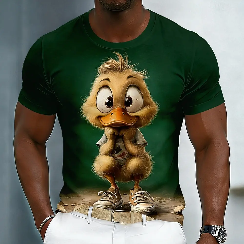 Men's 3D Animated Duckling Wearing Sneakers Print T-shirt Short Sleeve t shirts Fashion Casual Crew Neck Top New Summer Clothing