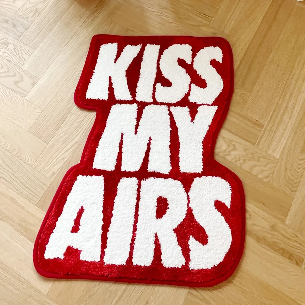 Creative Red Kiss My Airs Handmade Rug Tufted Thickening Rug Purely Handmade Soft Suitable for Room Decor Fluffy Carpet Bedroom