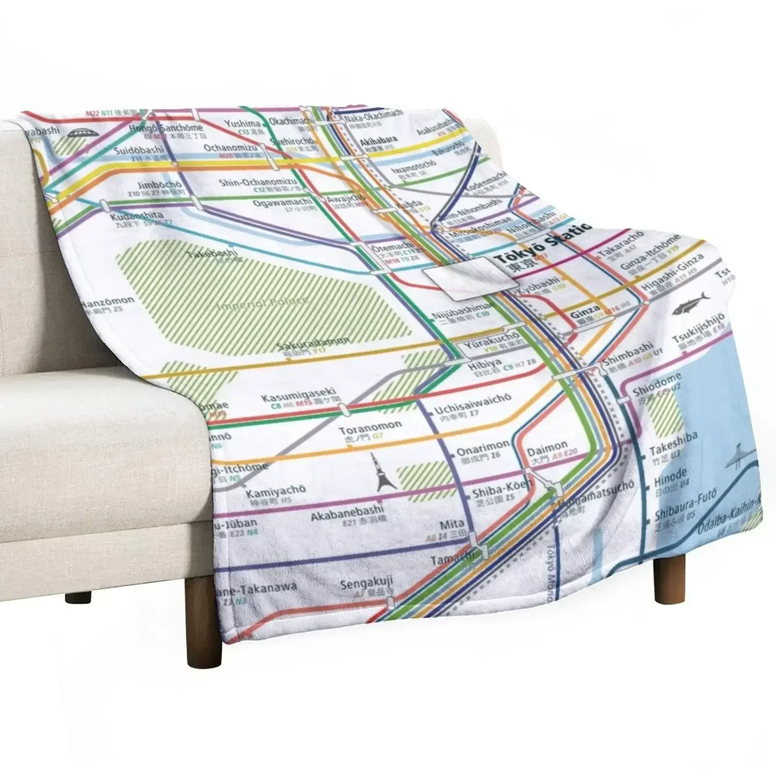 

Tokyo City Rail Map Square Throw Blanket Sofa Throw Bed covers Soft Blankets