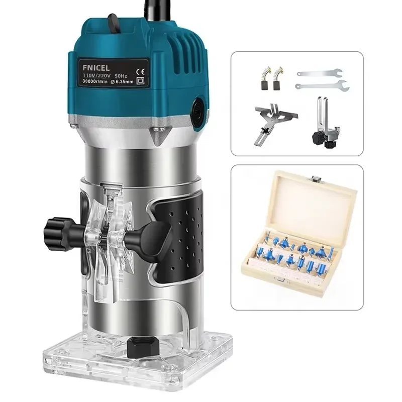 Electric Woodworking Cutter Set 15 Pieces 1/4 Inch Chuck Drill Bit 600W 110/220V for Laminate Milling Engraving 30000RPM