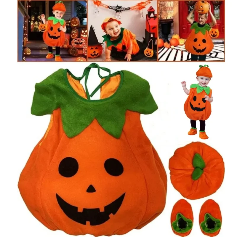 

Halloween Pumpkin Costume and Bags Kids Romper Boy Girl Party Costume Cosplay for Girls Boys Stage Performance Holiday Clothing