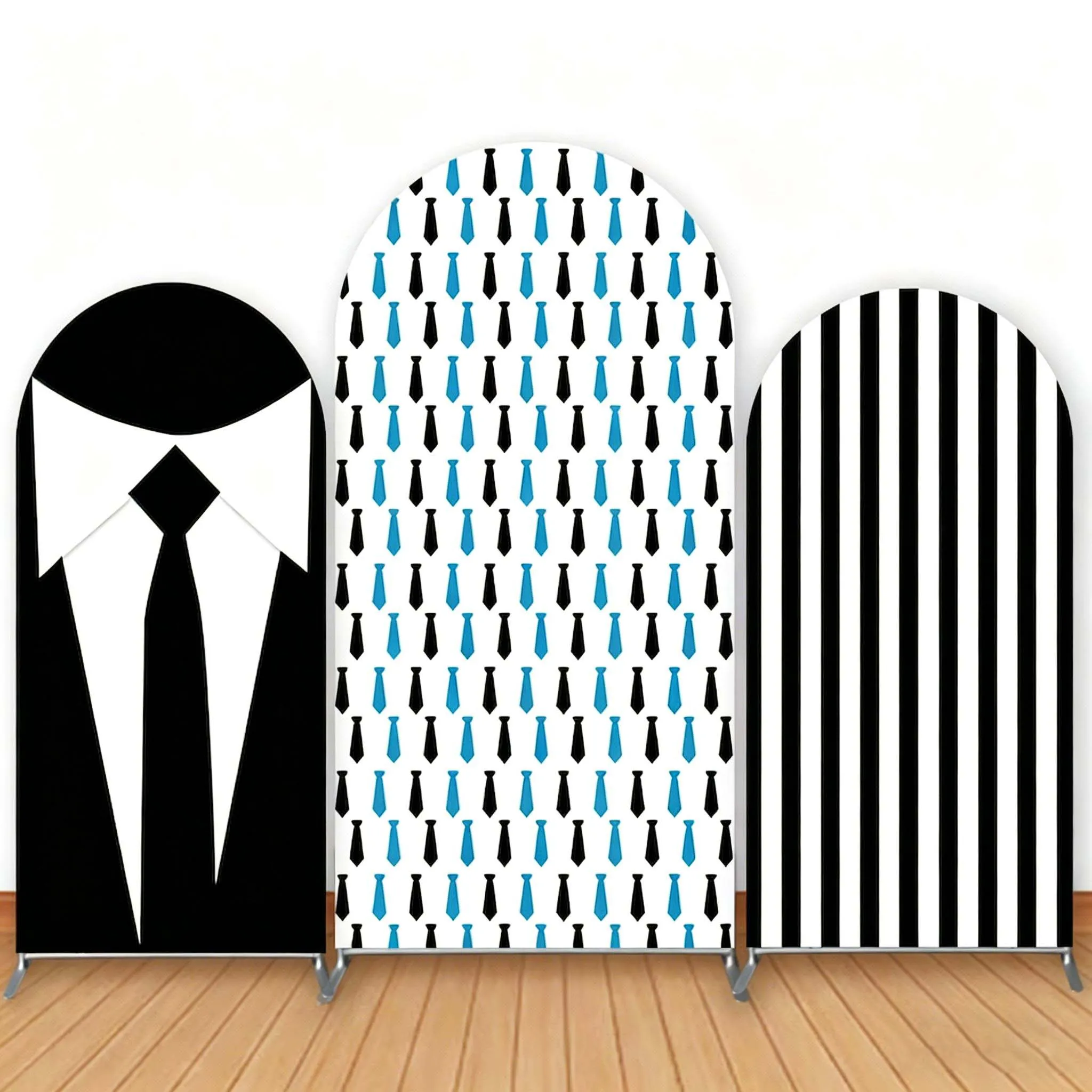 Custom 2-Side Tie Photo Boys Birthday Party Backdrop Arch Covers Stripe  Baby Shower Cover Decoration Photo Prop