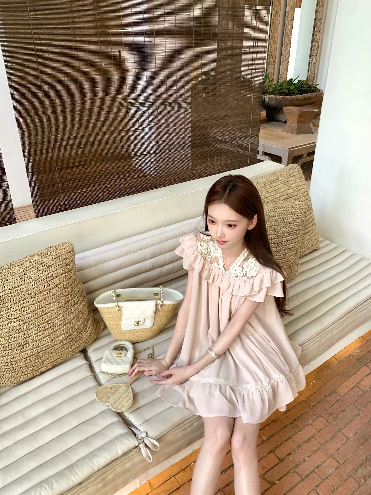 

Элегантное кружевное платье-миди Mint Hawthorn Pink Chlo26 с V-образным вырезом, короткими рукавами и завышенной талией в повседневном стиле для молодых женщин