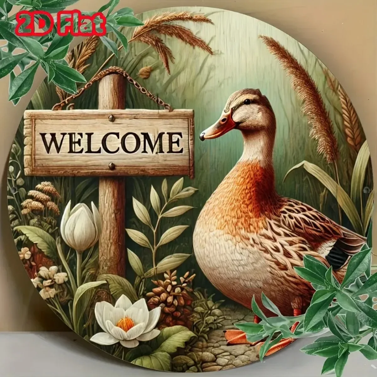 لافتة ترحيب تحت عنوان البط (تصميم ساحر): لوحة حديدية نابضة بالحياة لبيت المزرعة للحديقة والمتجر - هدية ديكور مثالية