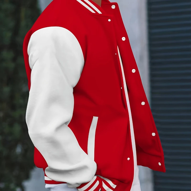 Men's Casual Baseball Jacket - Contrast Cuff Design, Baseball Collar and Shoulder Shape, All Seasons, Everyday Wear