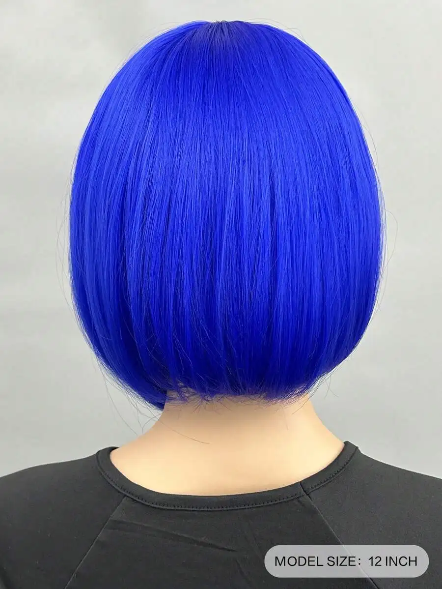 20" 여성용 앞머리가 있는 짧은 파란색 물결 모양 가발 자연스러운 일상 사용을 위한 코스프레 가발