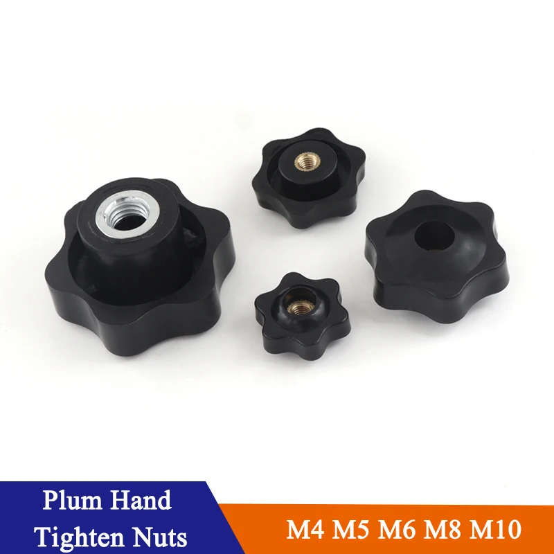 

5/10pcs M4 M5 M6 M8 M10 Plum Bakelite Hand Tighten Nuts Handle Thread Star Mechanical Black Thumb Nuts Clamping Knob Manual Nuts