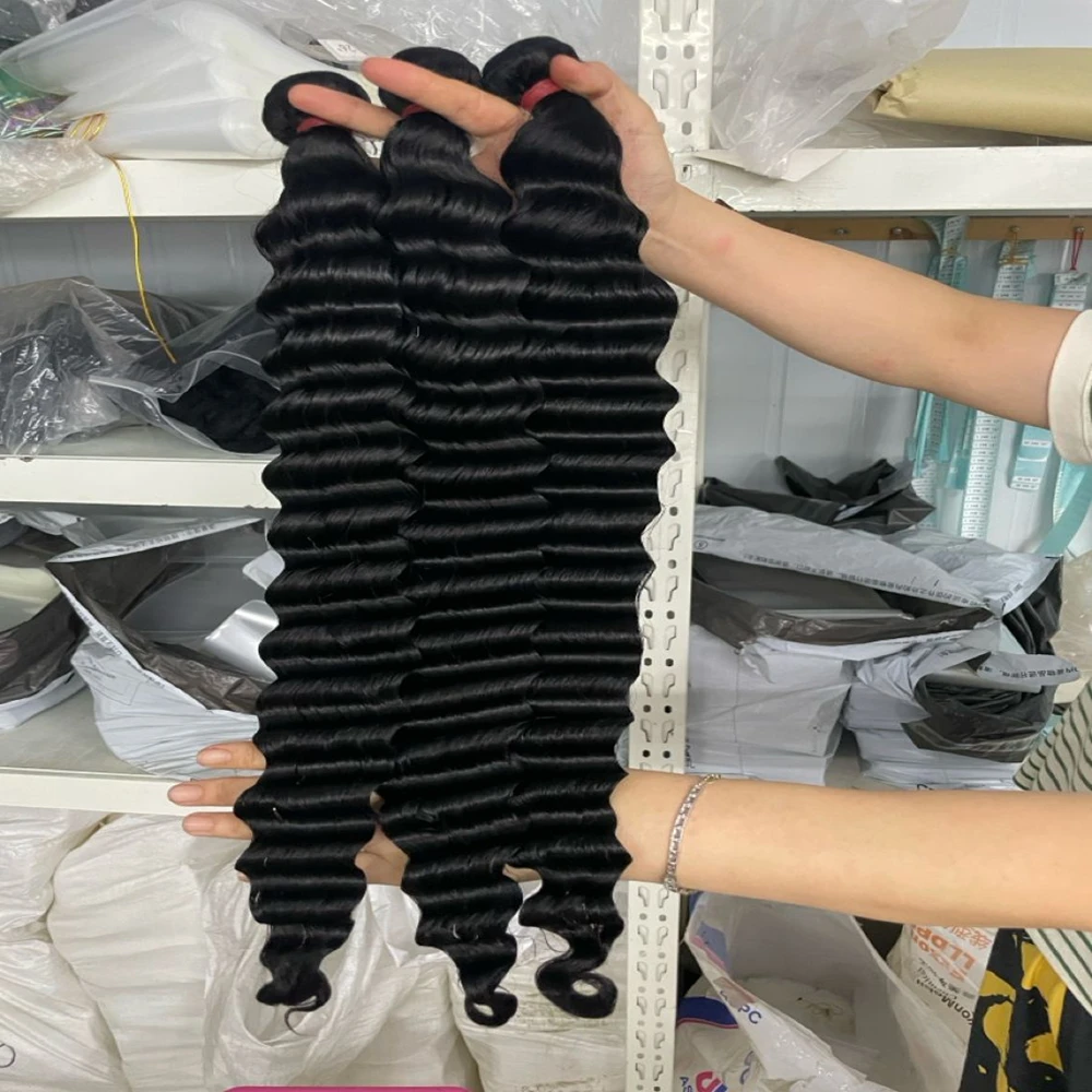 

Пучки человеческих волос с глубокими волнами для женщин Бразильское плетение 26 28 30 32 дюйма Наращивание человеческих волос Пучки волос с глубокими волнами 1/3 шт.